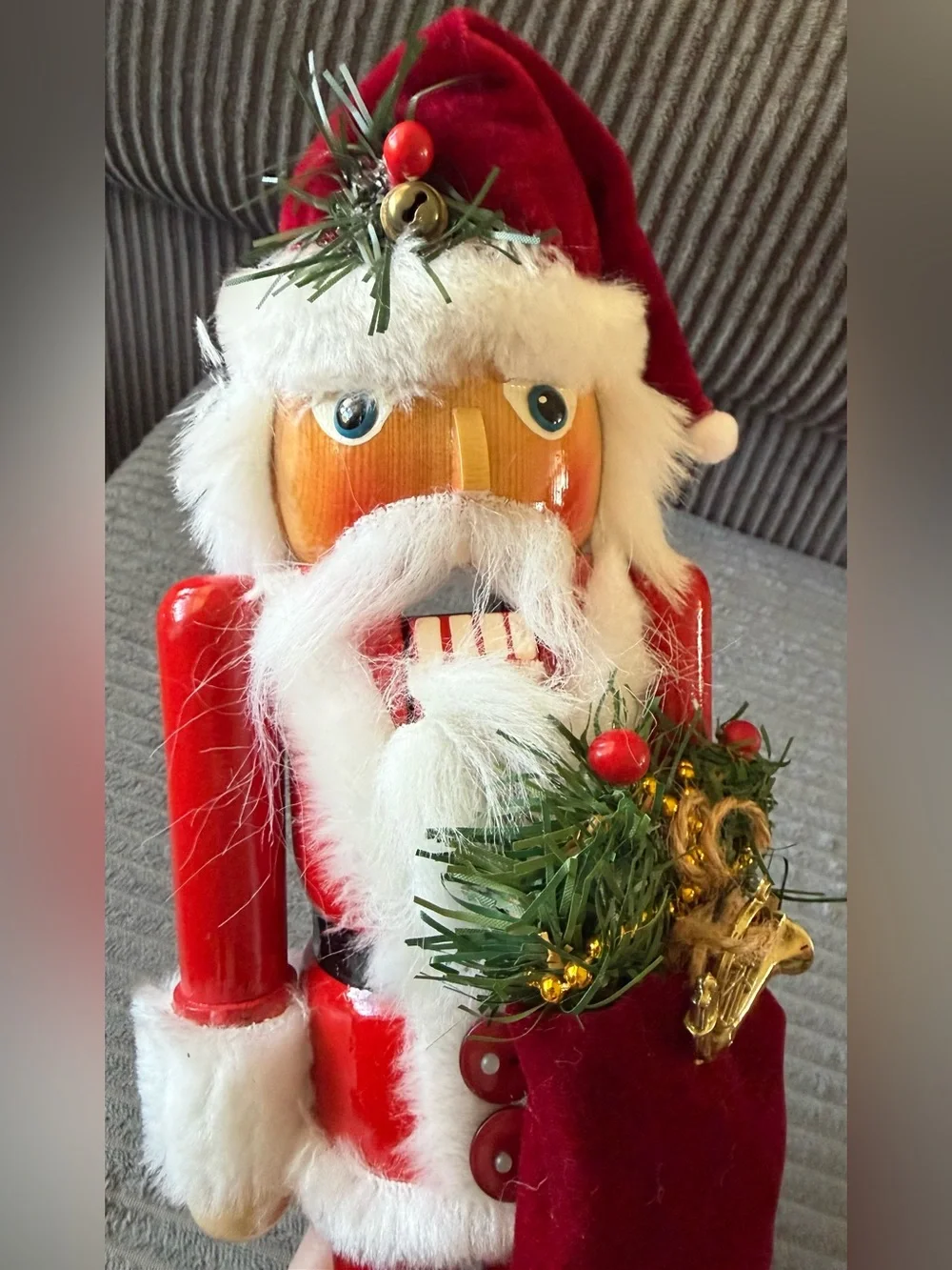Vintage Kurt Adler Red Santa Nutcracker Christmas with Velvet Sack w Box